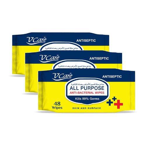V Care Anti - Bacterial Wipes 48's (Pack of 3)