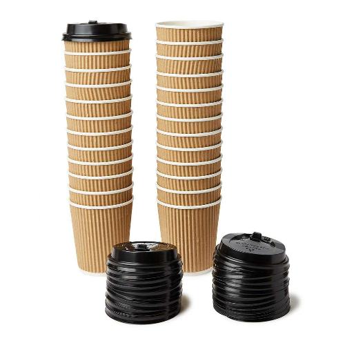 Disposable Brown Coffee Cups 8 oz (With Lid)