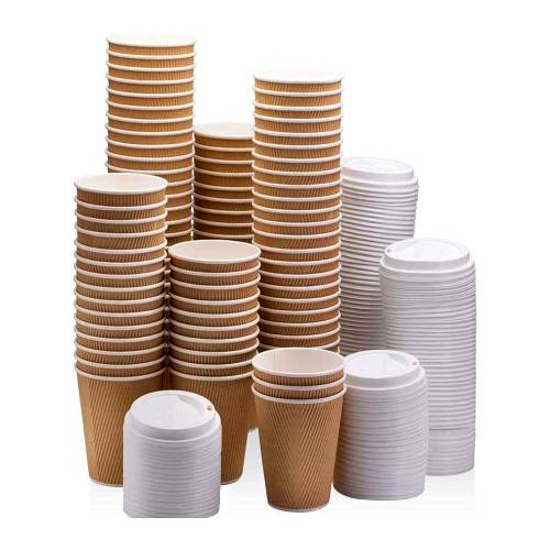 Disposable Brown Coffee Cups 12 oz (With Lid)