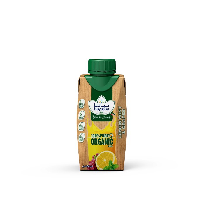 Hayatna Organic UHT Lemon Mint & Grapes Juice 180ml